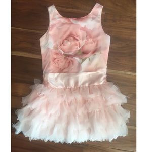 Biscotti Dress with printed roses and tulle bottom